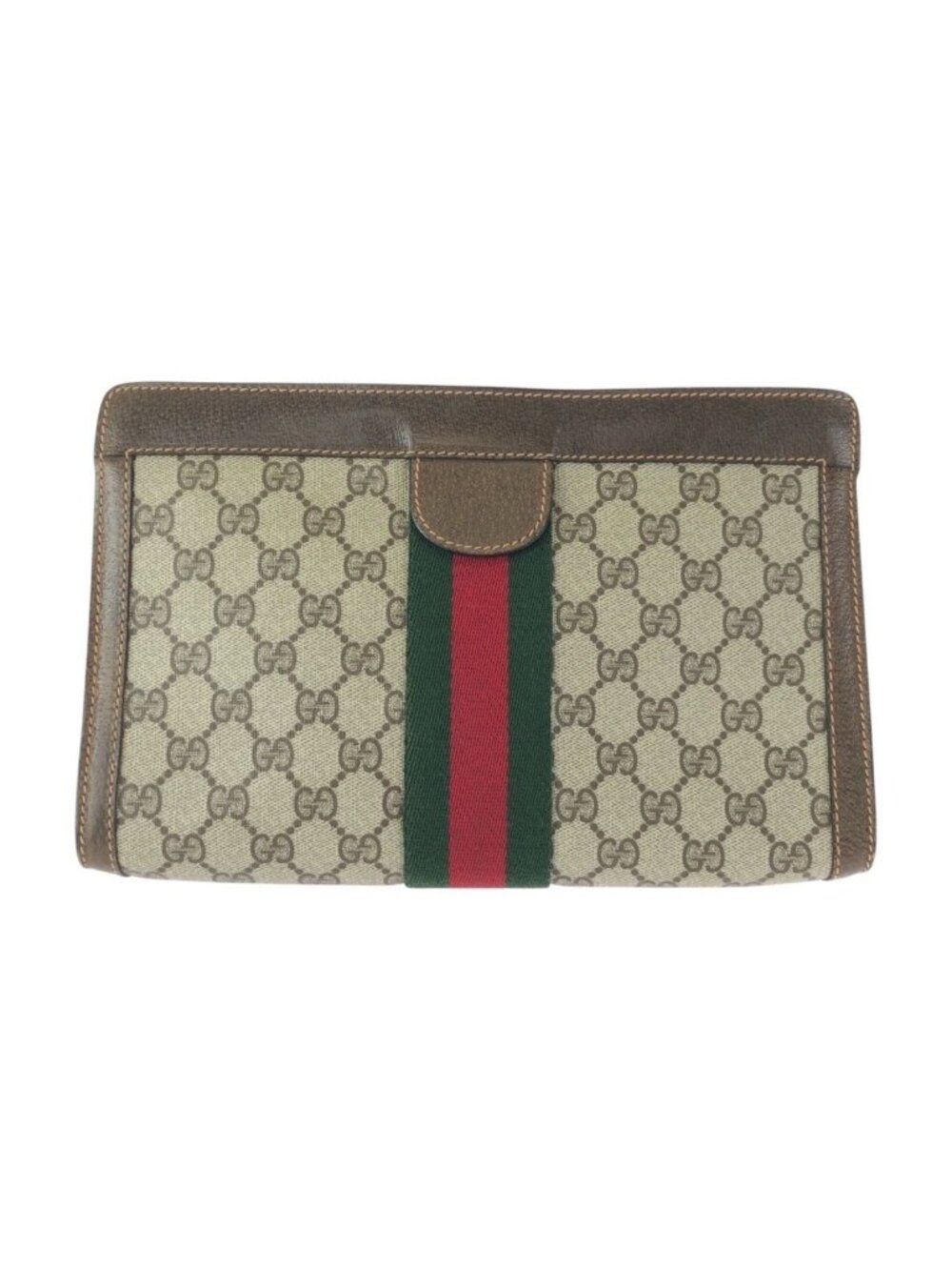 Gucci Vintage Beige Brown GG Plus Leather Clutch